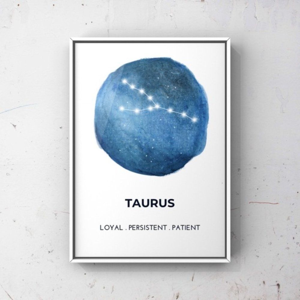 Taurus zodiac sign constellation blue art print